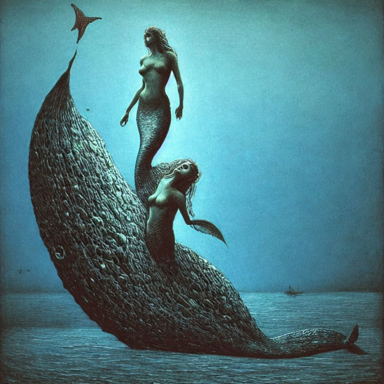 Mermaid and Turtle Underwater Scene with Starfish