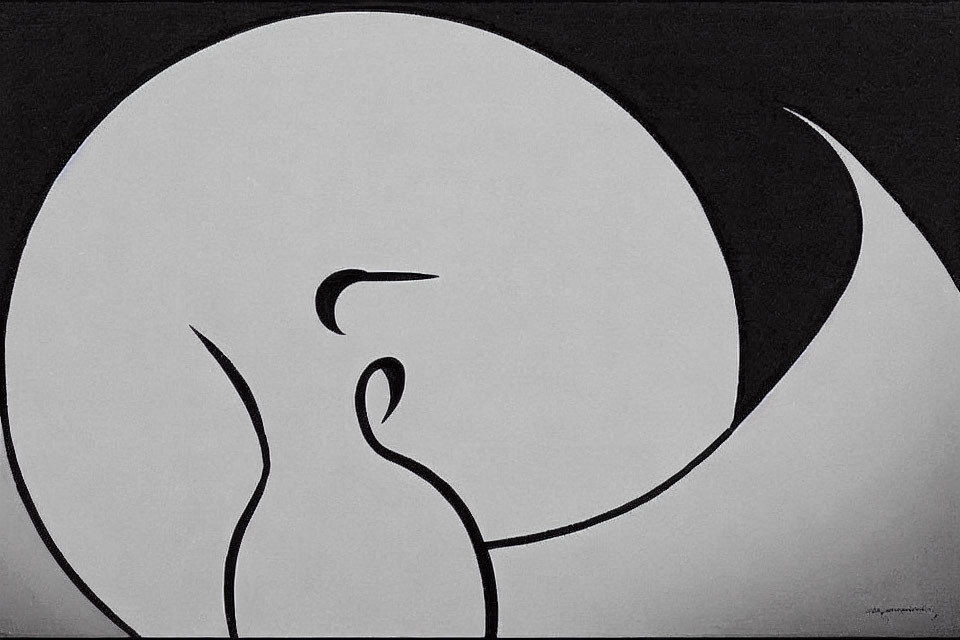 Abstract Elephant Form in Minimalist Black and White Painting