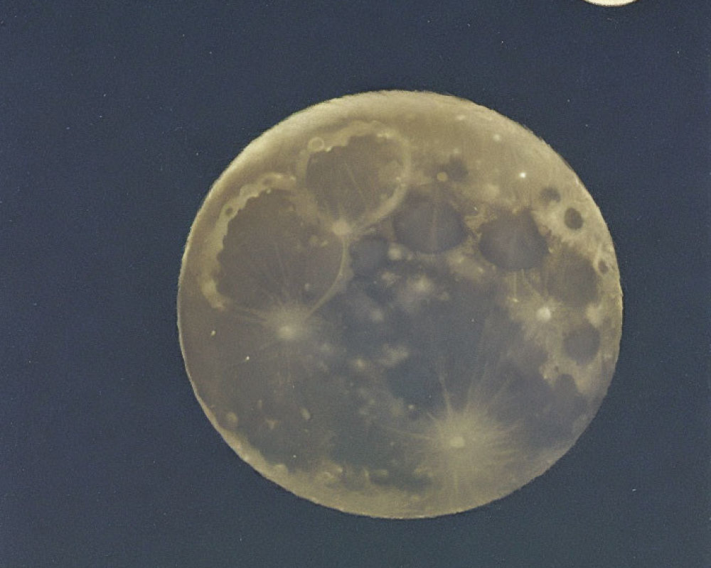 Detailed large moon beside smaller moon in deep blue night sky