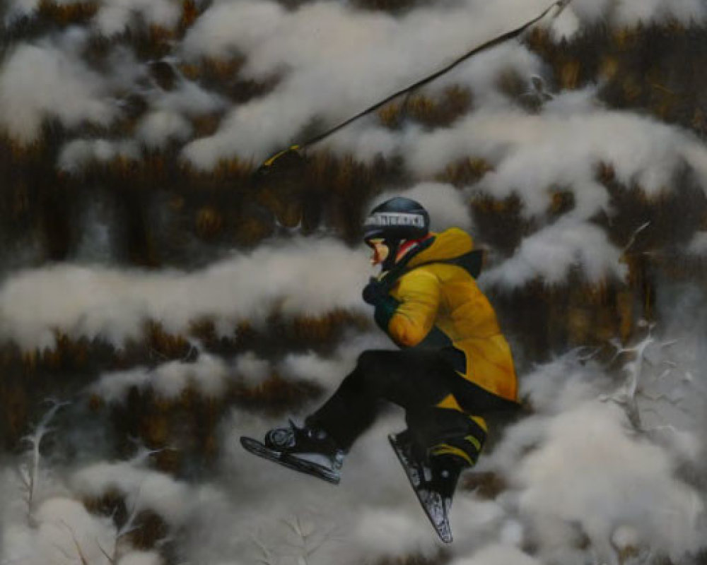 Snowy slope with skiers among bare trees