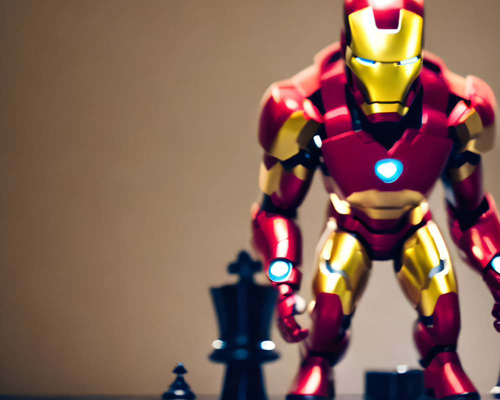 Toy Iron Man Figure Dominates Chessboard Scene