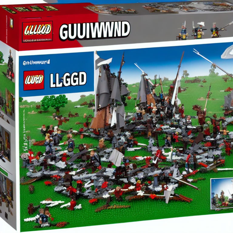 Medieval Battle Scene LEGO Set with Knights, Horses, and Dark Ship