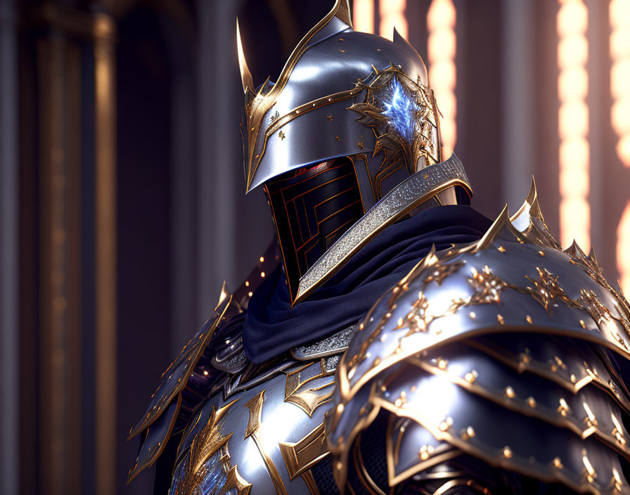 Knight in Shining Gold-Detailed Armor Under Dramatic Lighting