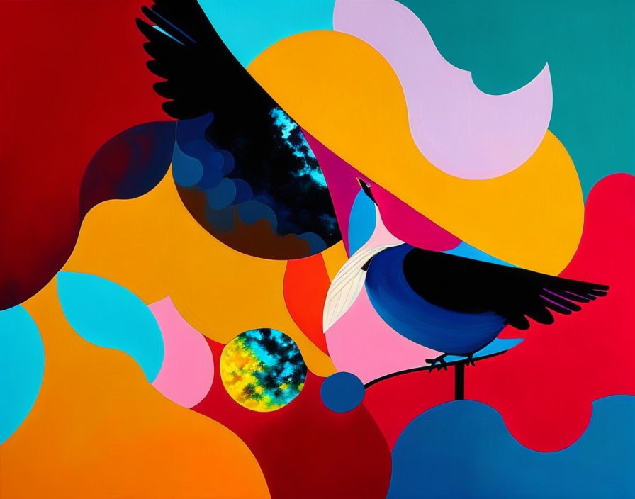 Colorful Abstract Art: Bird-Inspired Cosmic Theme