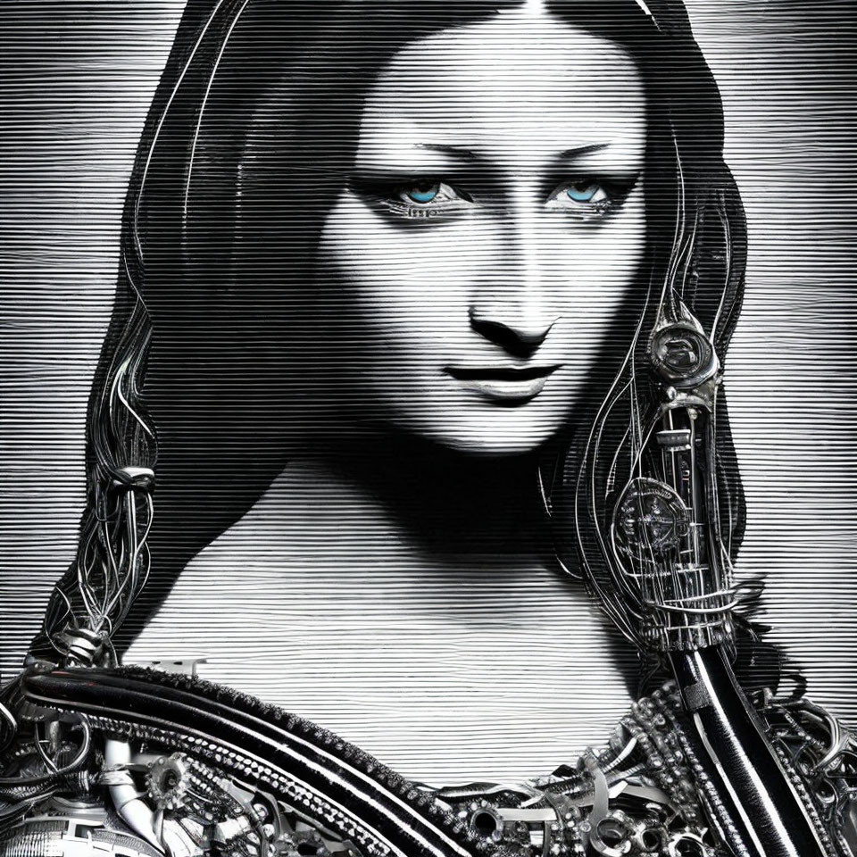 Digital Artwork: Mona Lisa Fusion with Robotic Elements