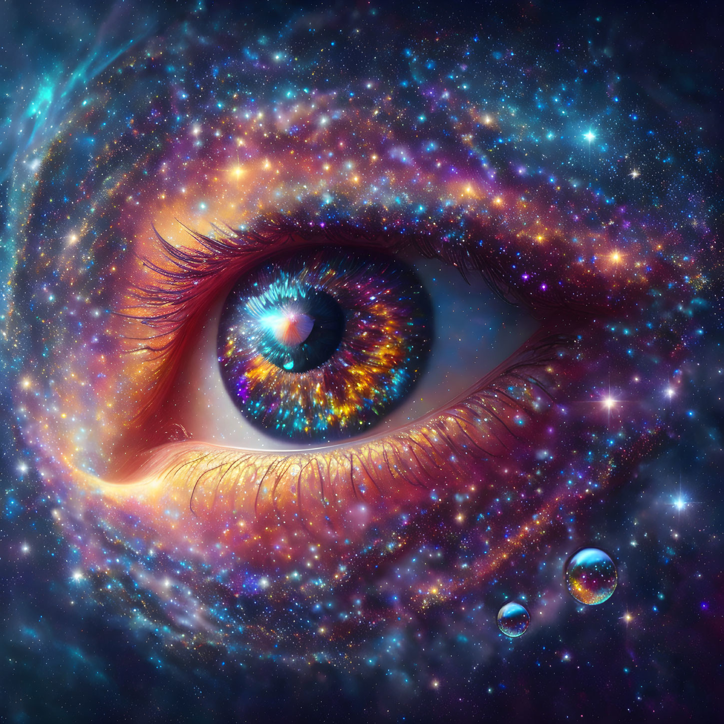 Detailed Close-Up of Vibrant Eye with Galaxy-Themed Iris