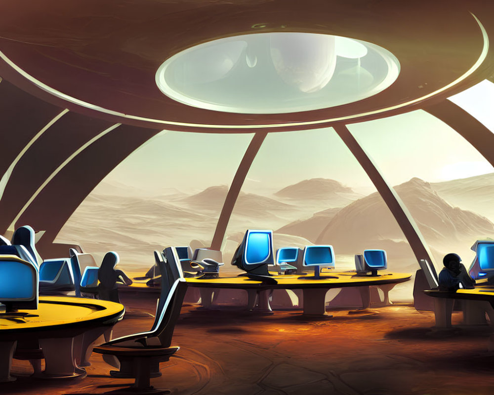 Futuristic Control Room Overlooking Martian Landscape