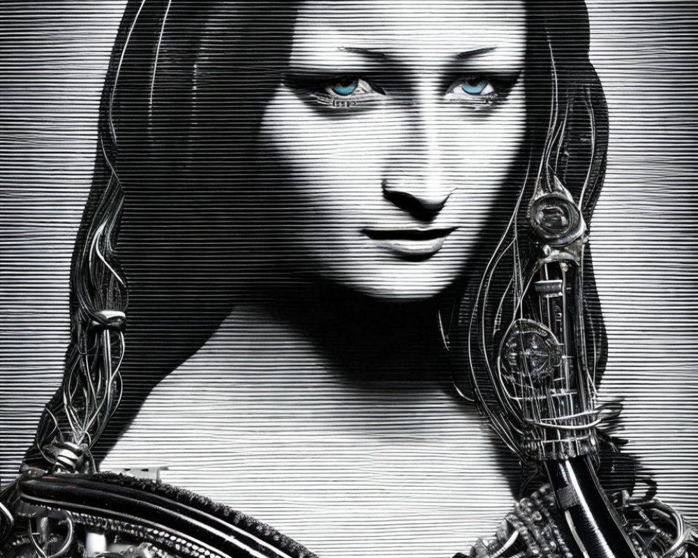 Digital Artwork: Mona Lisa Fusion with Robotic Elements