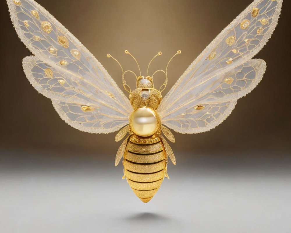 Intricate Golden Bee-Shaped Jewelry with Pearl Body