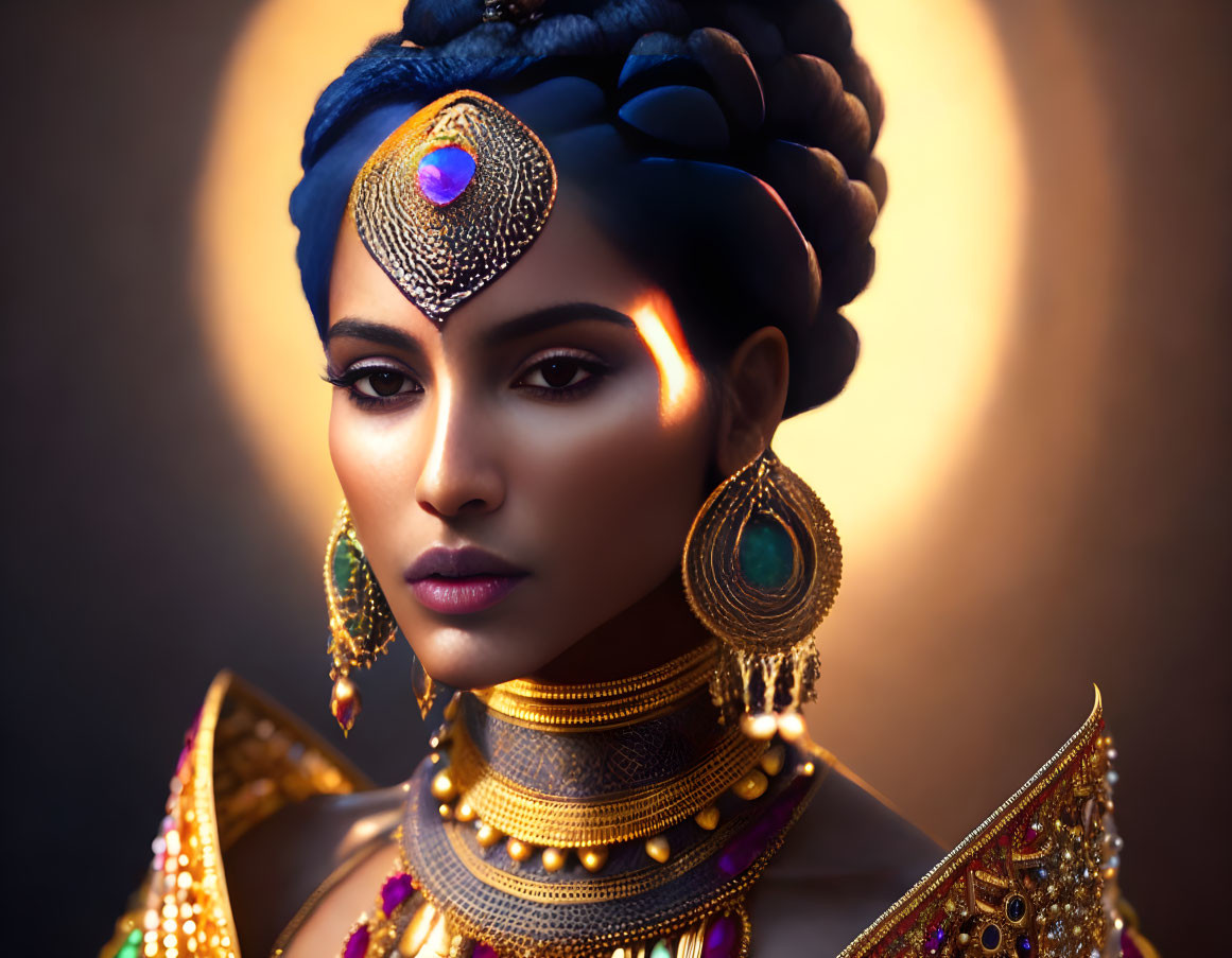 Traditional Indian Jewelry Adorned Woman with Dramatic Makeup