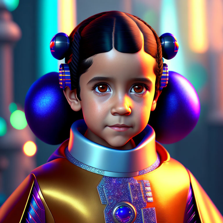 Child in Futuristic Attire with Unique Hairstyle