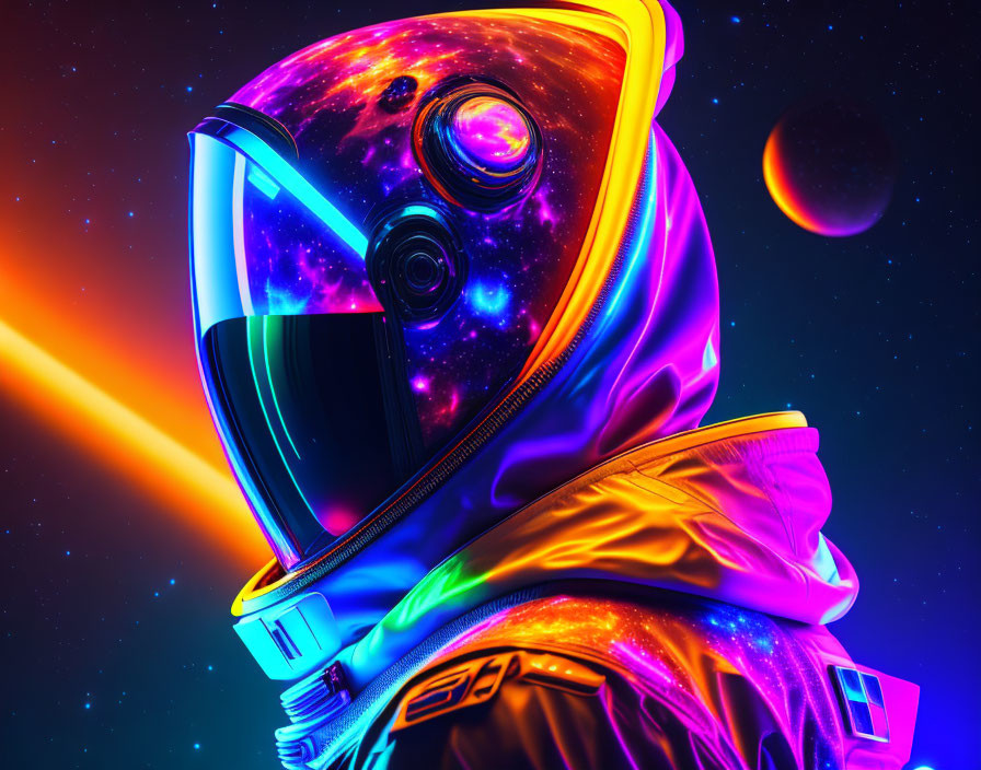 Colorful astronaut digital artwork in cosmic setting