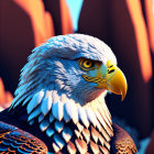 Detailed CGI bald eagle against rocky backdrop in warm light