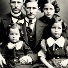 Family Portrait: Vintage Black-and-White Image of Two Adults and Two Girls in Formal Attire