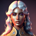 Woman with Silver Hair and Golden Makeup in 3D Illustration