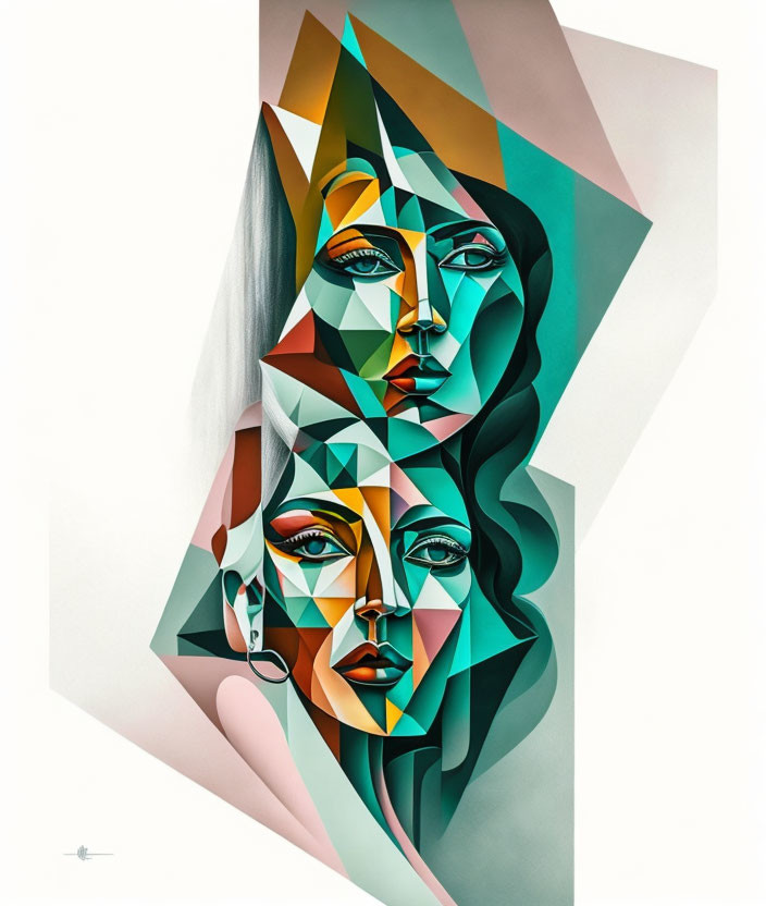 Colorful Geometric Abstract Painting of Overlapping Female Faces