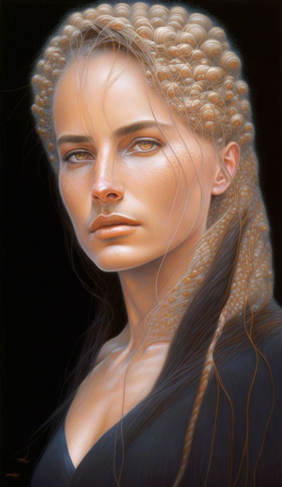 Intricate braided hair woman in digital art