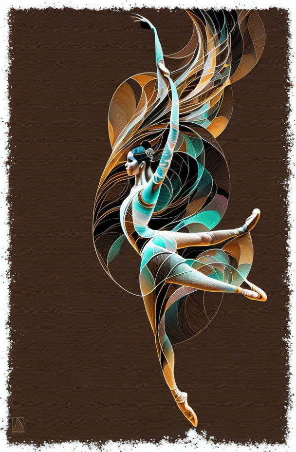 Abstract digital artwork of female dancer with flowing lines and curves