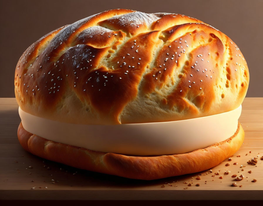 Golden-brown Braided Bread Loaf with Sesame Seeds on Wooden Surface