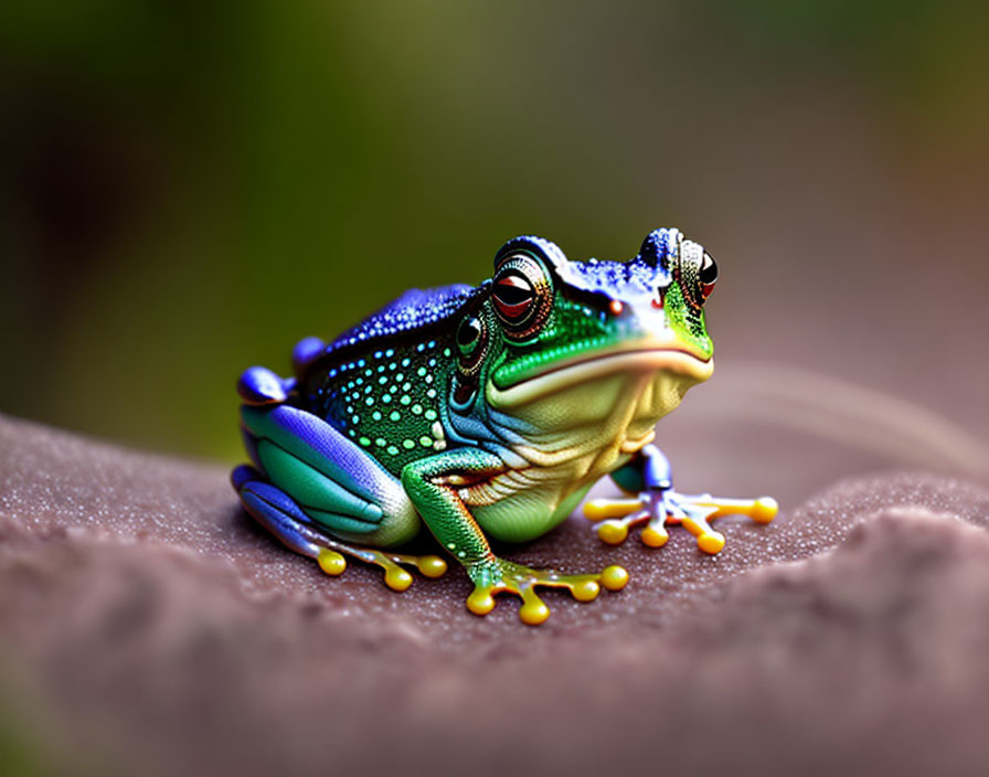 Colorful Frog on Brown Surface with Soft-focus Background