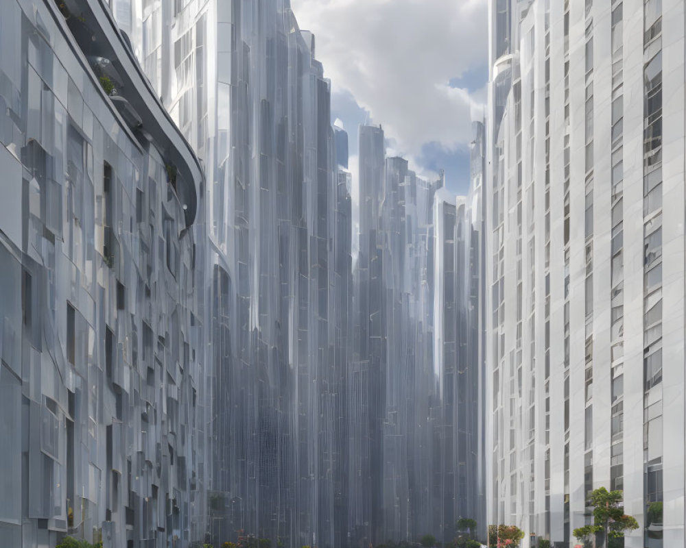 Futuristic Cityscape with Tall Buildings and Greenery