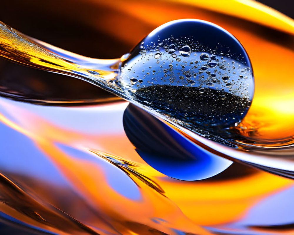 Spherical Glass Object with Bubbles on Reflective Surface