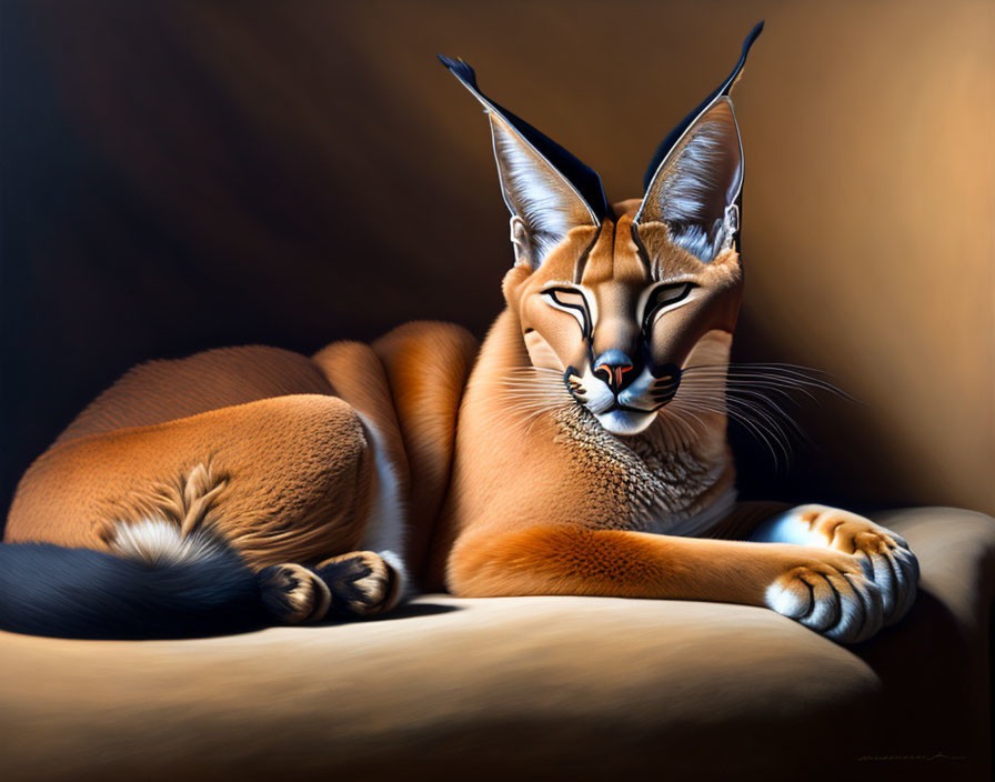 Graceful Caracal with Tufted Ears on Golden Background