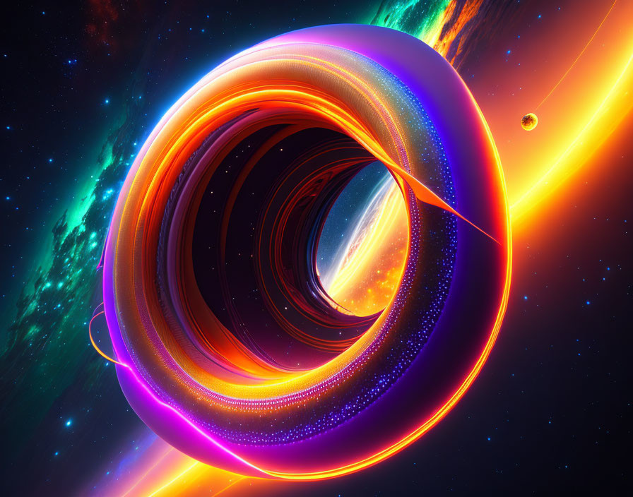 Colorful cosmic ring structure in a starry digital scene