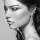 Monochrome image of woman's side profile with elegant earring