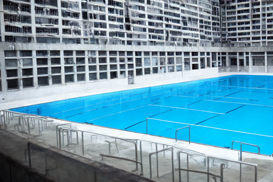 Large Outdoor Swimming Pool Surrounded by Multi-Story Building