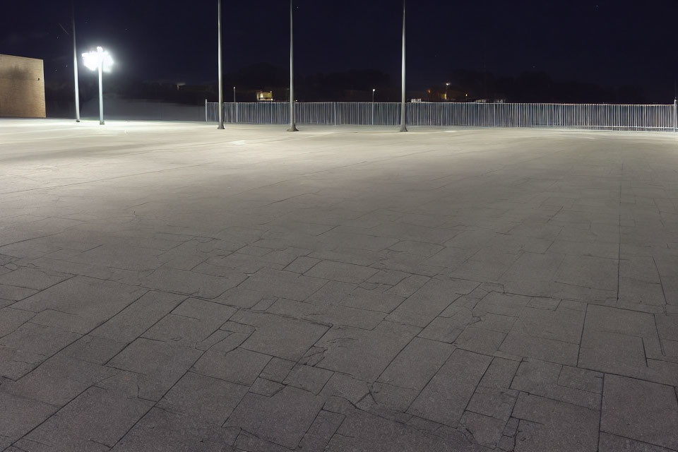 Urban Twilight Scene with Patterned Pavement and Light Poles