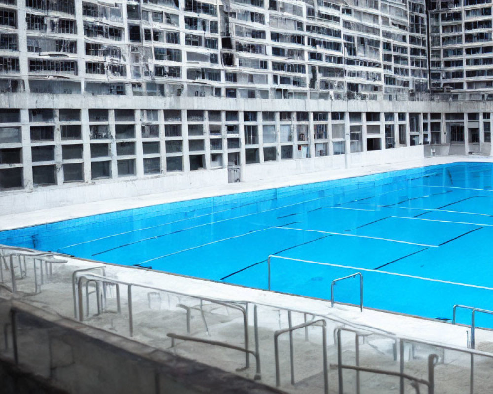 Large Outdoor Swimming Pool Surrounded by Multi-Story Building