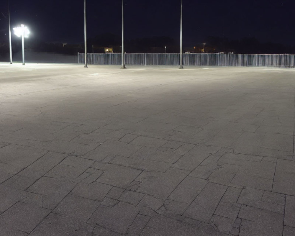 Urban Twilight Scene with Patterned Pavement and Light Poles