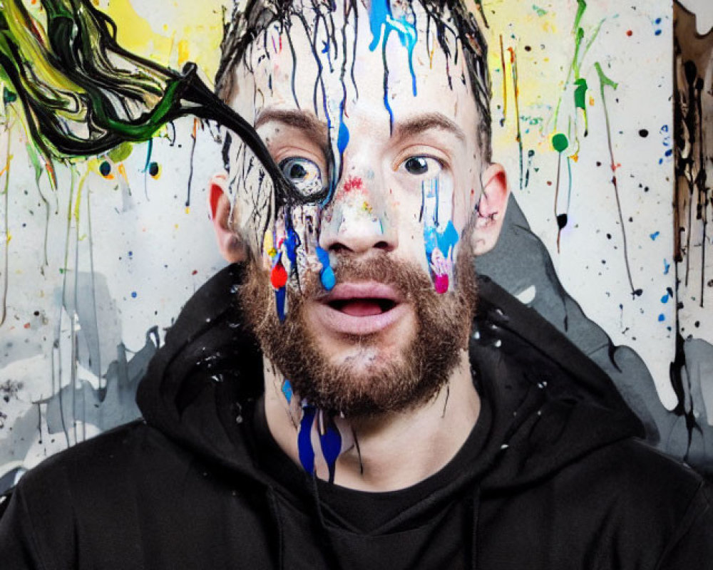 Colorful Paint Drips Splatter Surprised Person