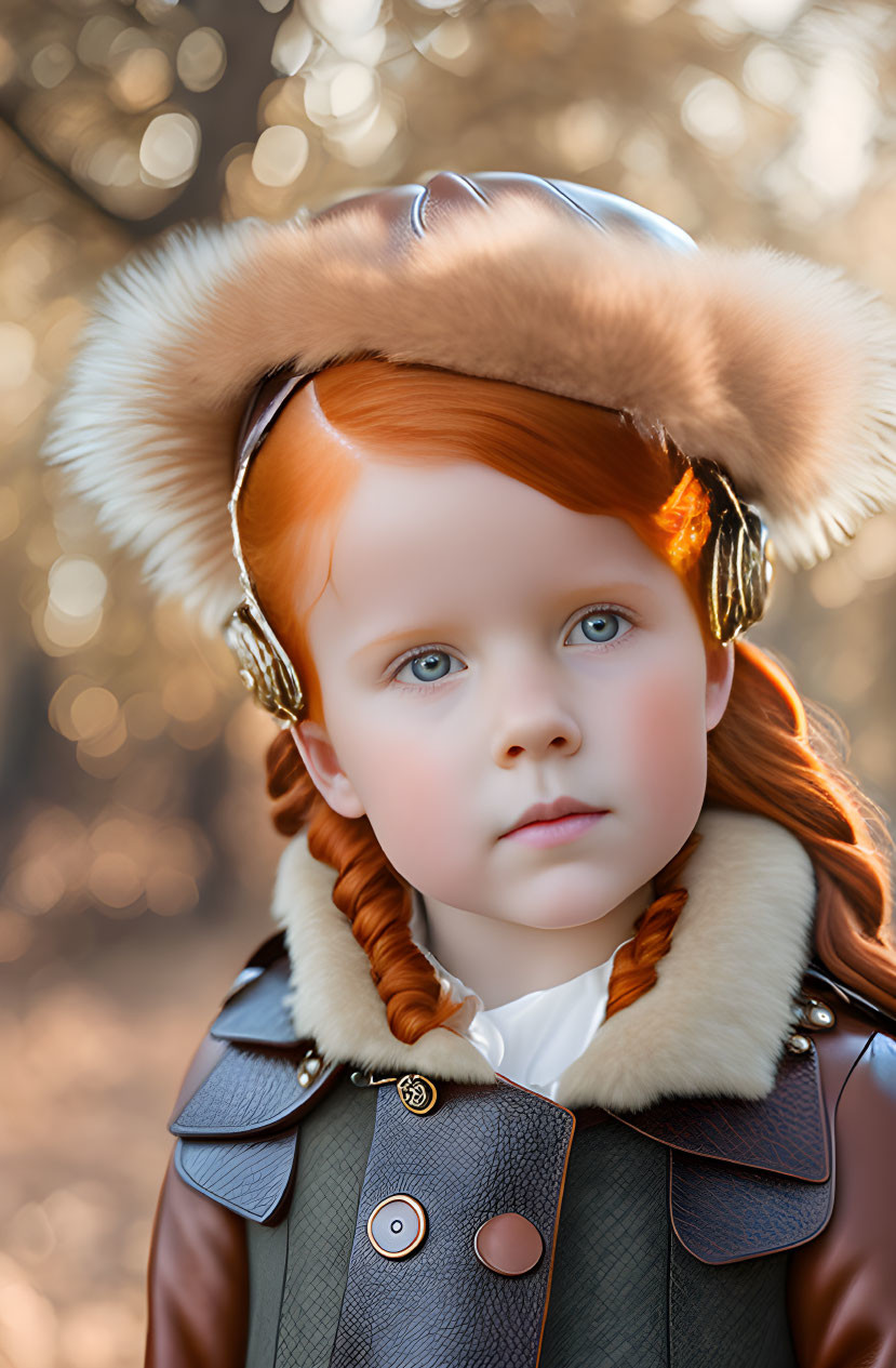 Child with Blue Eyes and Red Hair in Autumnal Setting