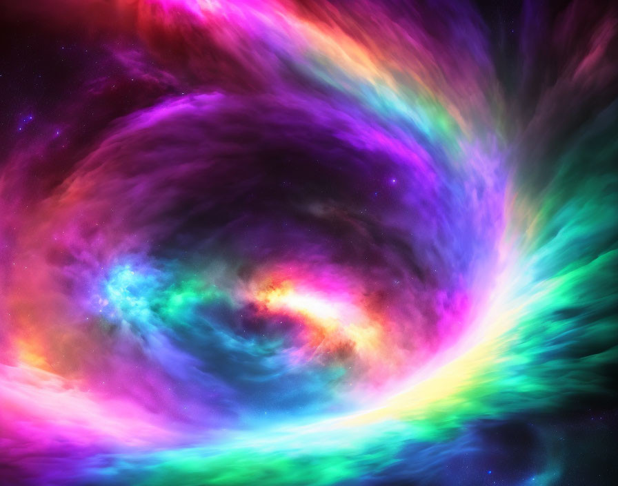 Colorful Cosmic Swirl with Purple, Blue, Green, Yellow, and Pink Hues