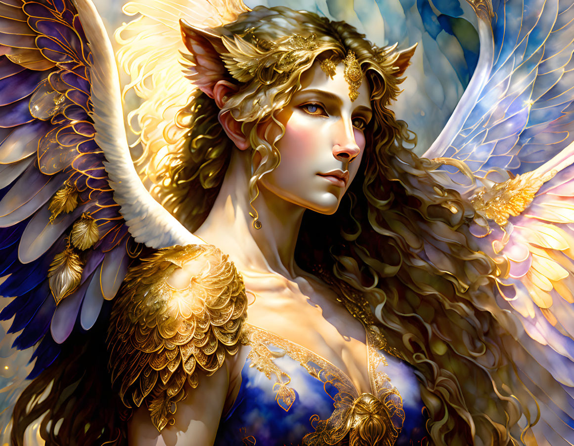 Mythical being with golden wings and elf-like ears