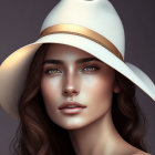 Digital portrait of woman with wavy hair and wide-brimmed hat.