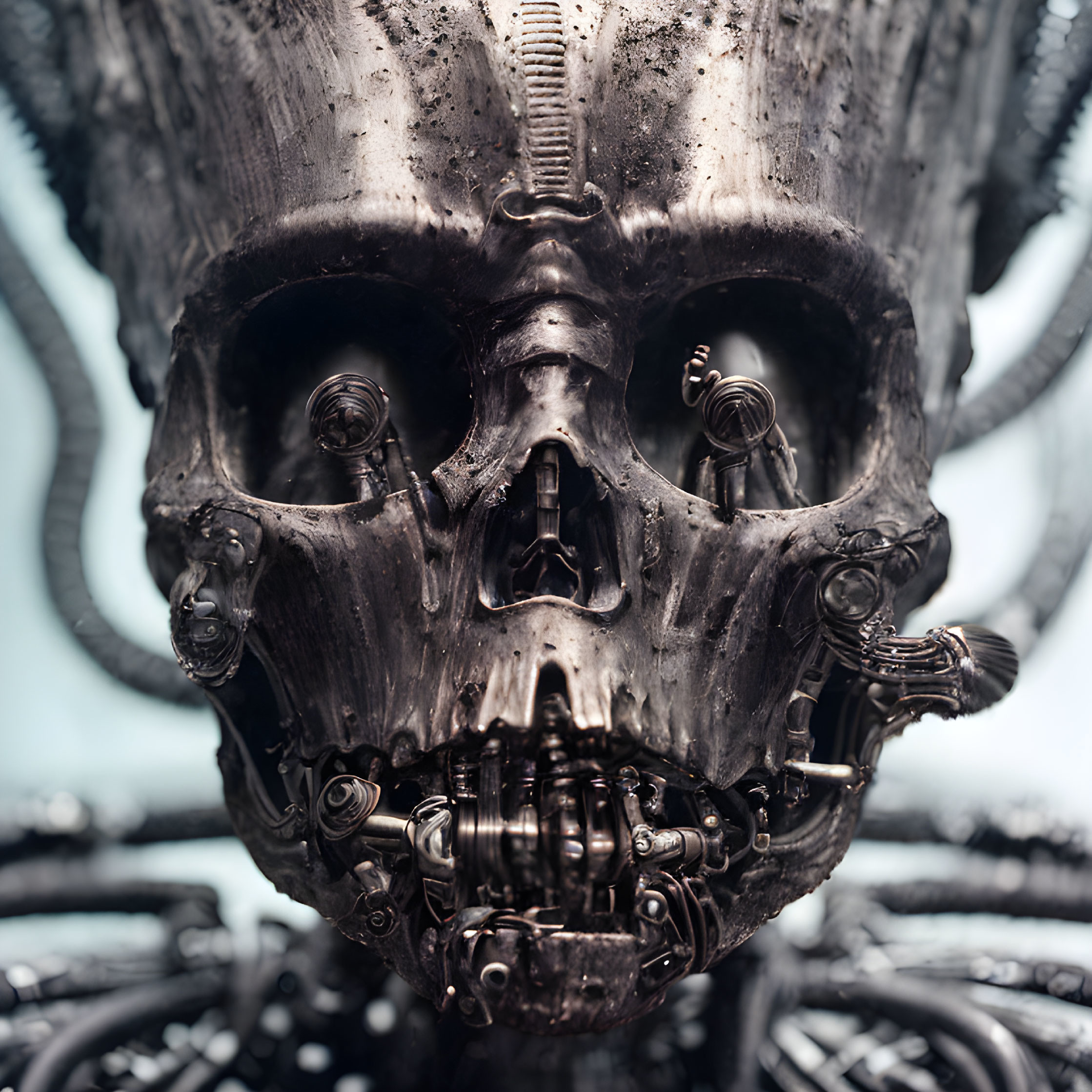 Detailed Robotic Skull with Intricate Metal Components