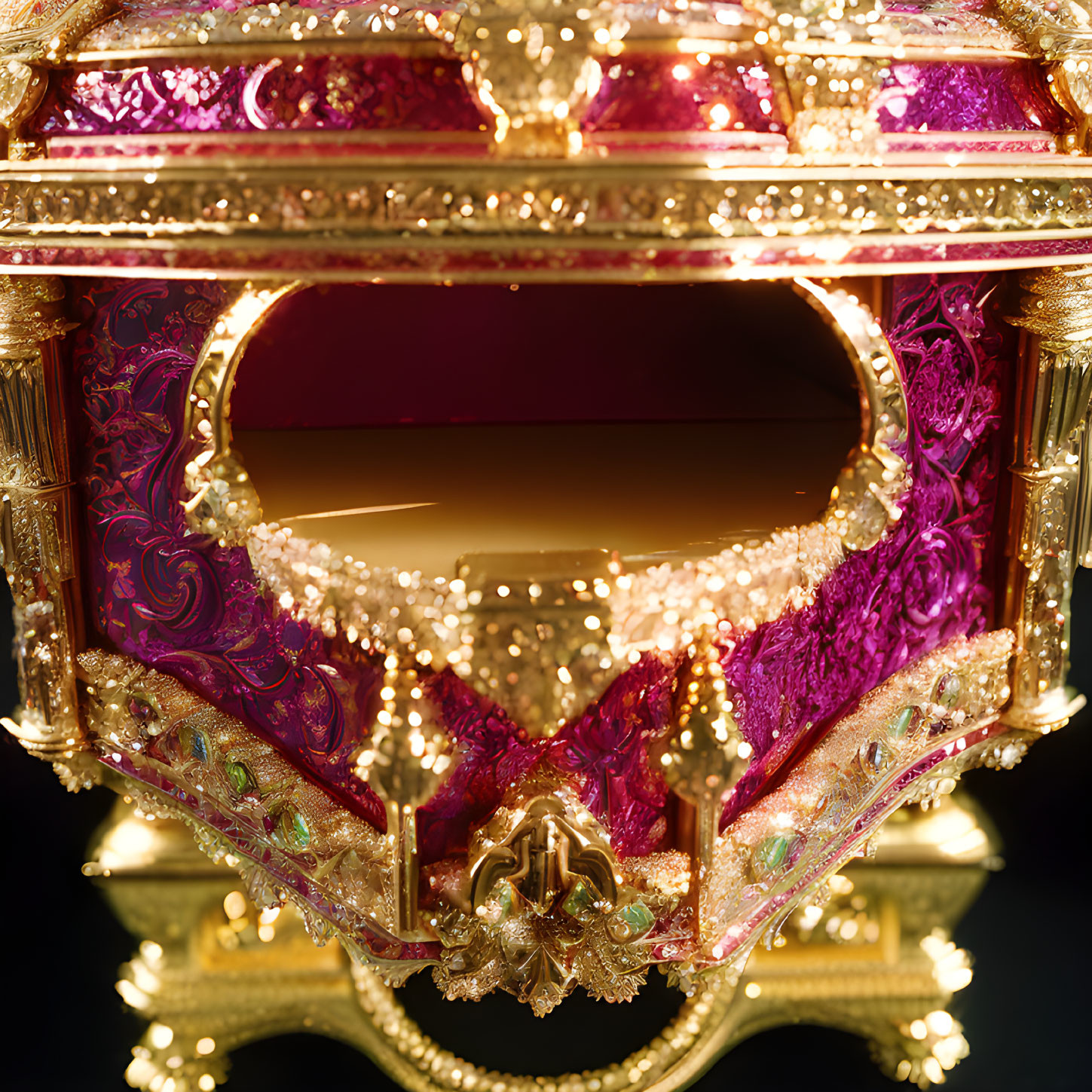 Gold and Jewel-Encrusted Casket with Purple Velvet Interior