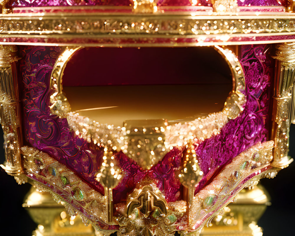 Gold and Jewel-Encrusted Casket with Purple Velvet Interior