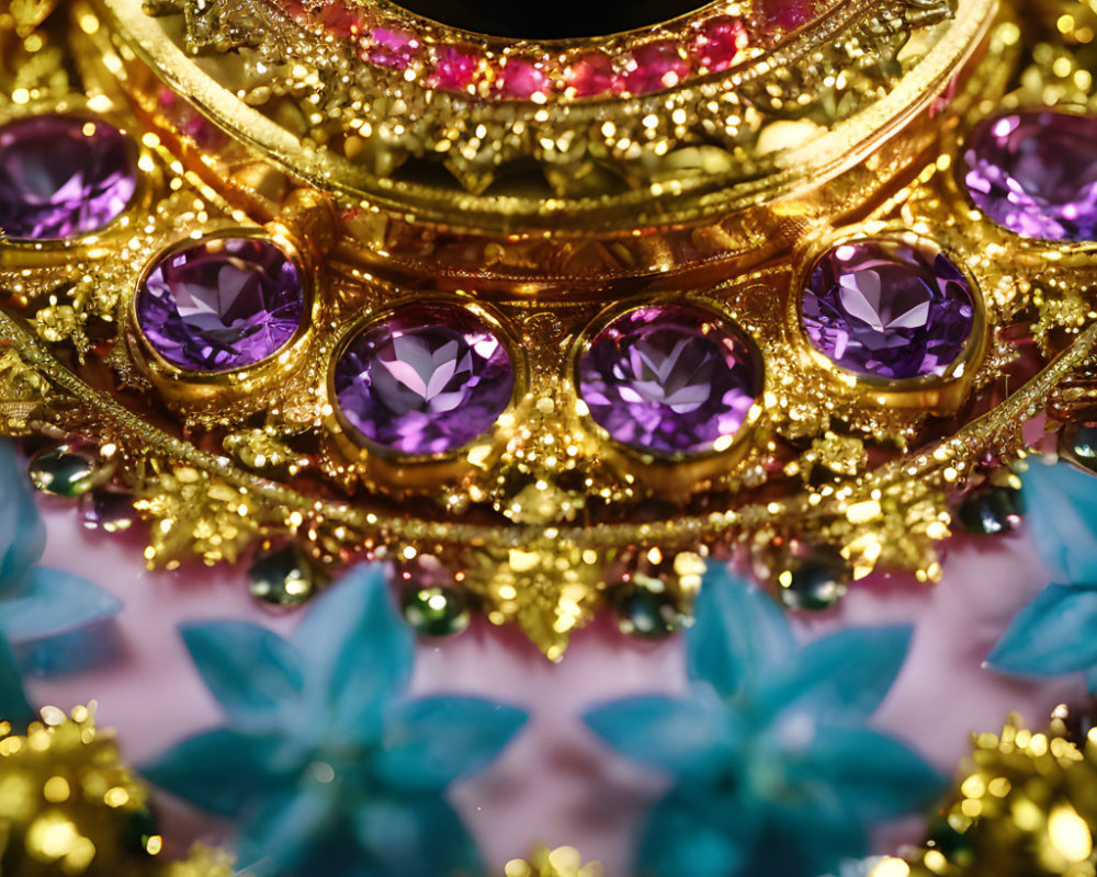 Ornate Gold Jewelry with Purple Gemstones and Intricate Designs