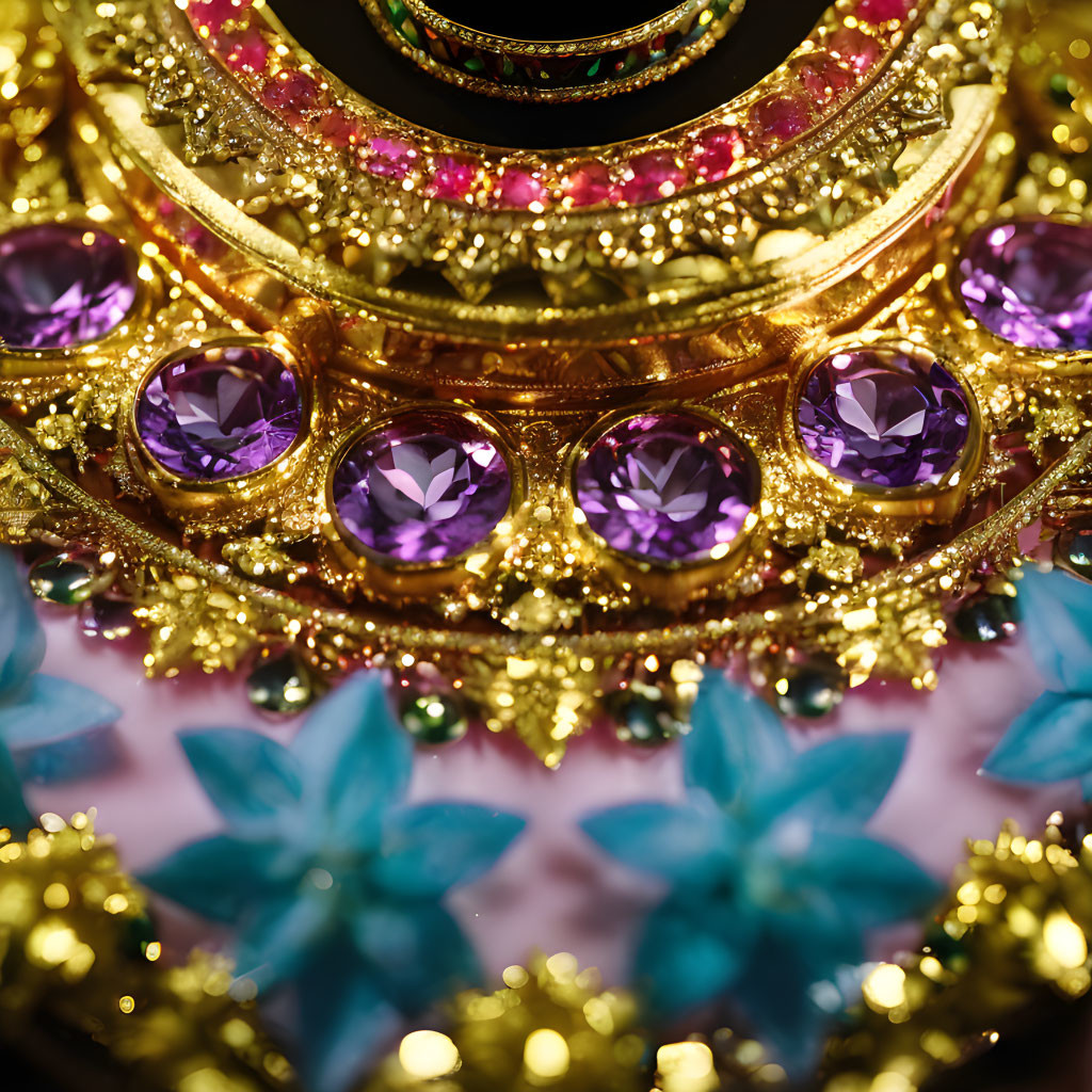 Ornate Gold Jewelry with Purple Gemstones and Intricate Designs