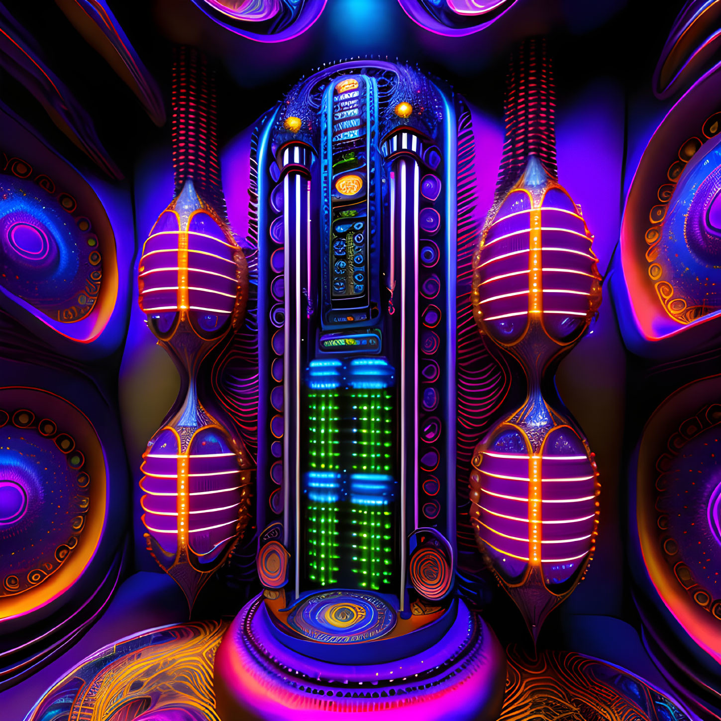 Neon-lit jukebox digital artwork with futuristic patterns