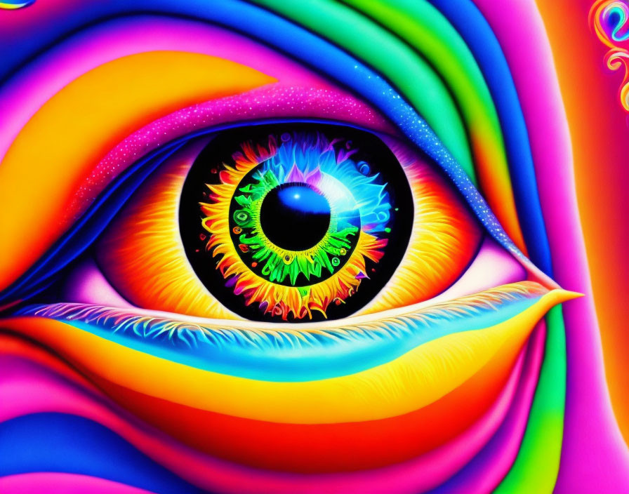 Colorful Psychedelic Eye Artwork with Swirling Patterns