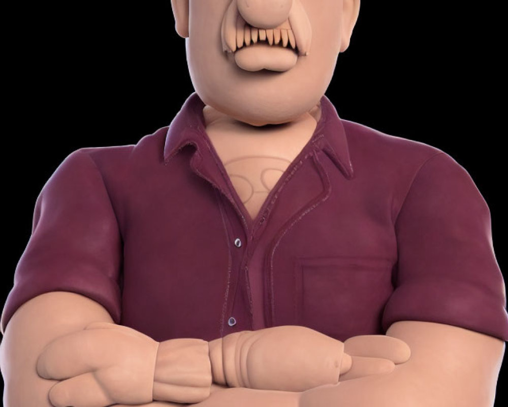 Bald Cartoon Character with Big Nose and Mustache in Red Shirt