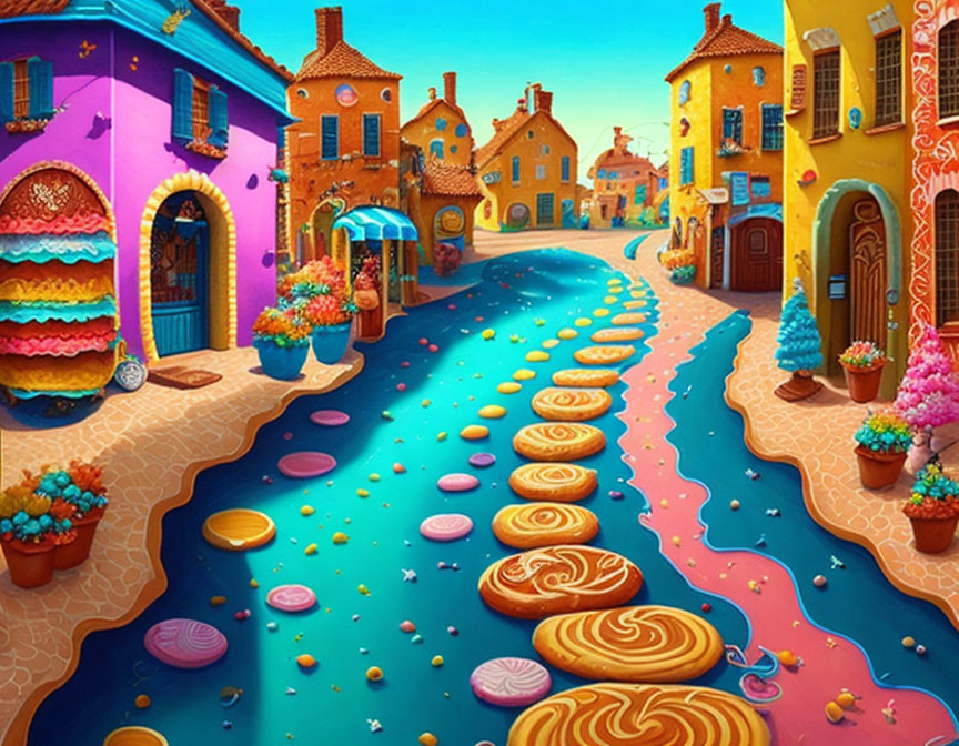 Colorful Candy Street with Caramel River & Sweet Landscapes