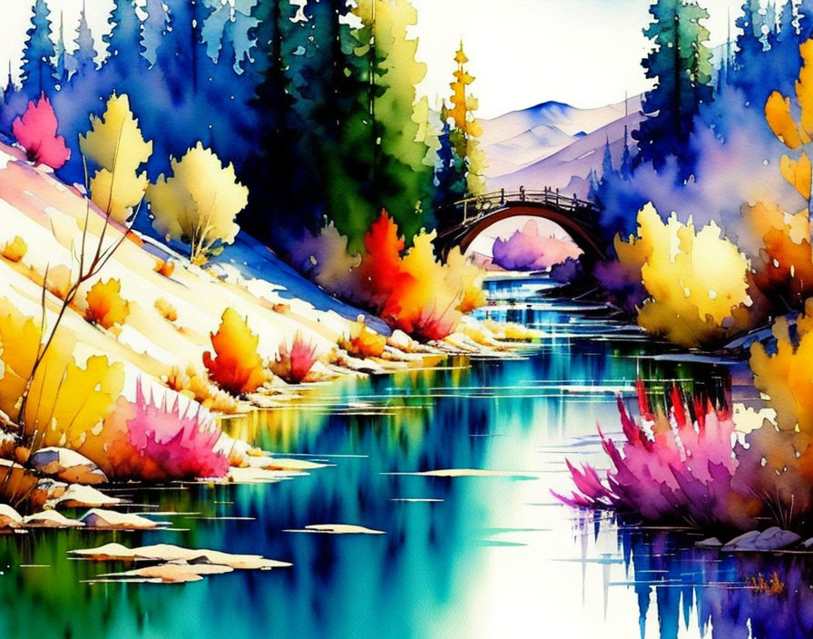 Colorful autumn landscape with serene river