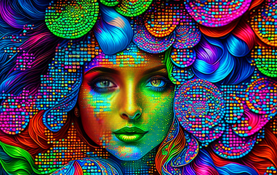 Colorful Psychedelic Portrait of Woman's Face