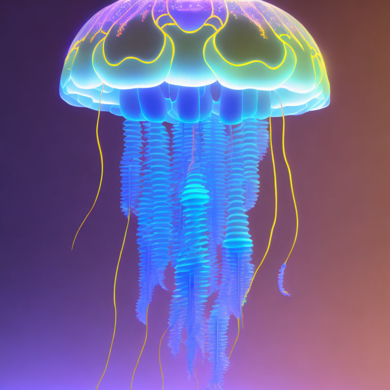 Colorful Jellyfish Digital Illustration on Gradient Background